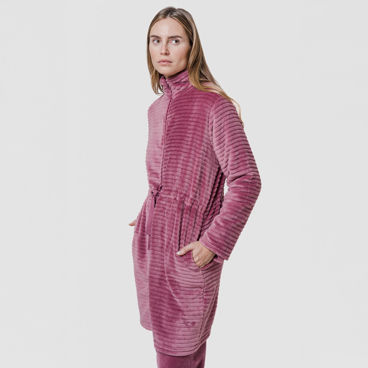 Bata terciopelo raya cremallera