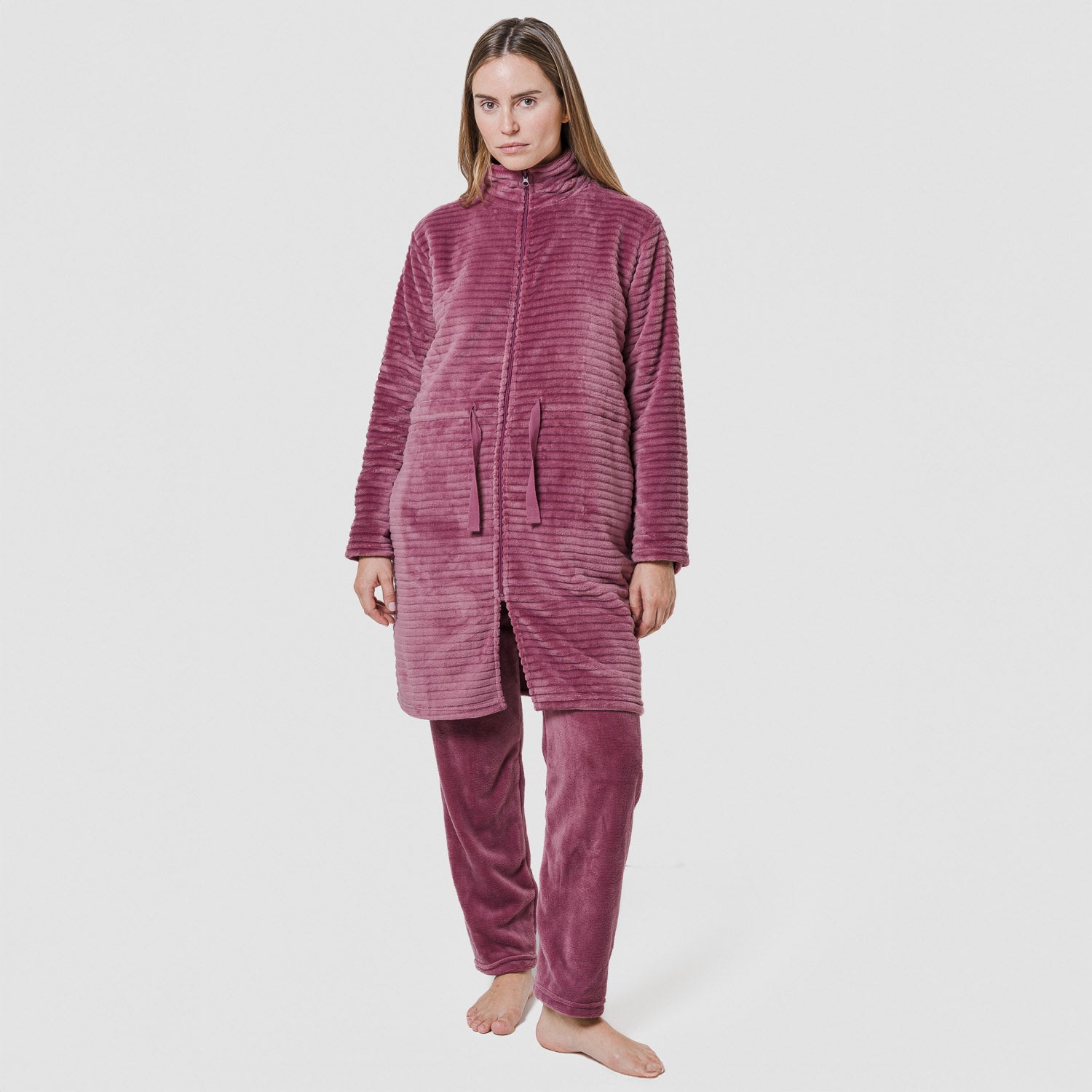 Bata terciopelo raya cremallera