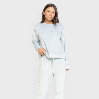 Pijama de veludo liso super macio, azul claro