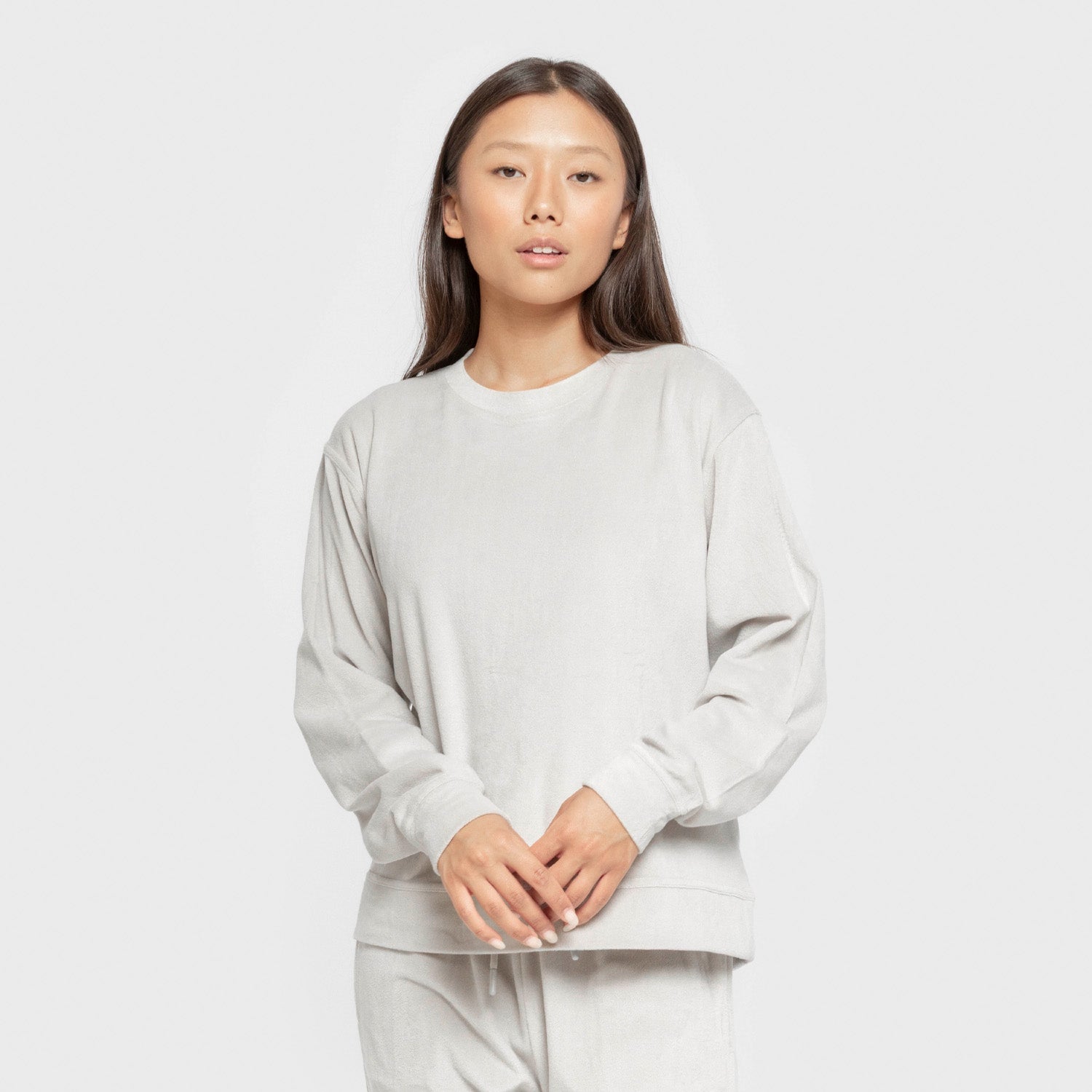 Pijama de veludo liso super macio, cinza pérola