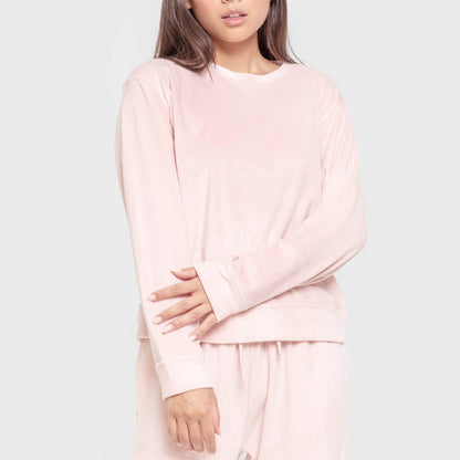 Pijama de veludo liso super macio, rosa claro