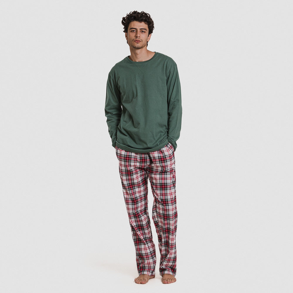 Pijama masculino de flanela, estampa xadrez Saruma, verde garrafa