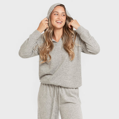 Moletom feminino com capuz New Punto extra macio, cinza