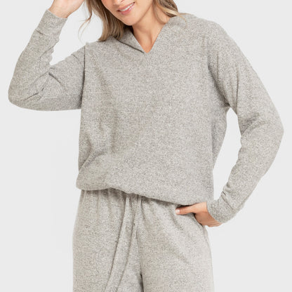 Moletom feminino com capuz New Punto extra macio, cinza