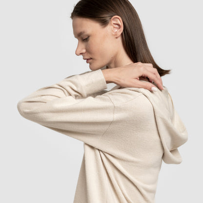 Moletom feminino bege extra macio com capuz New Punto