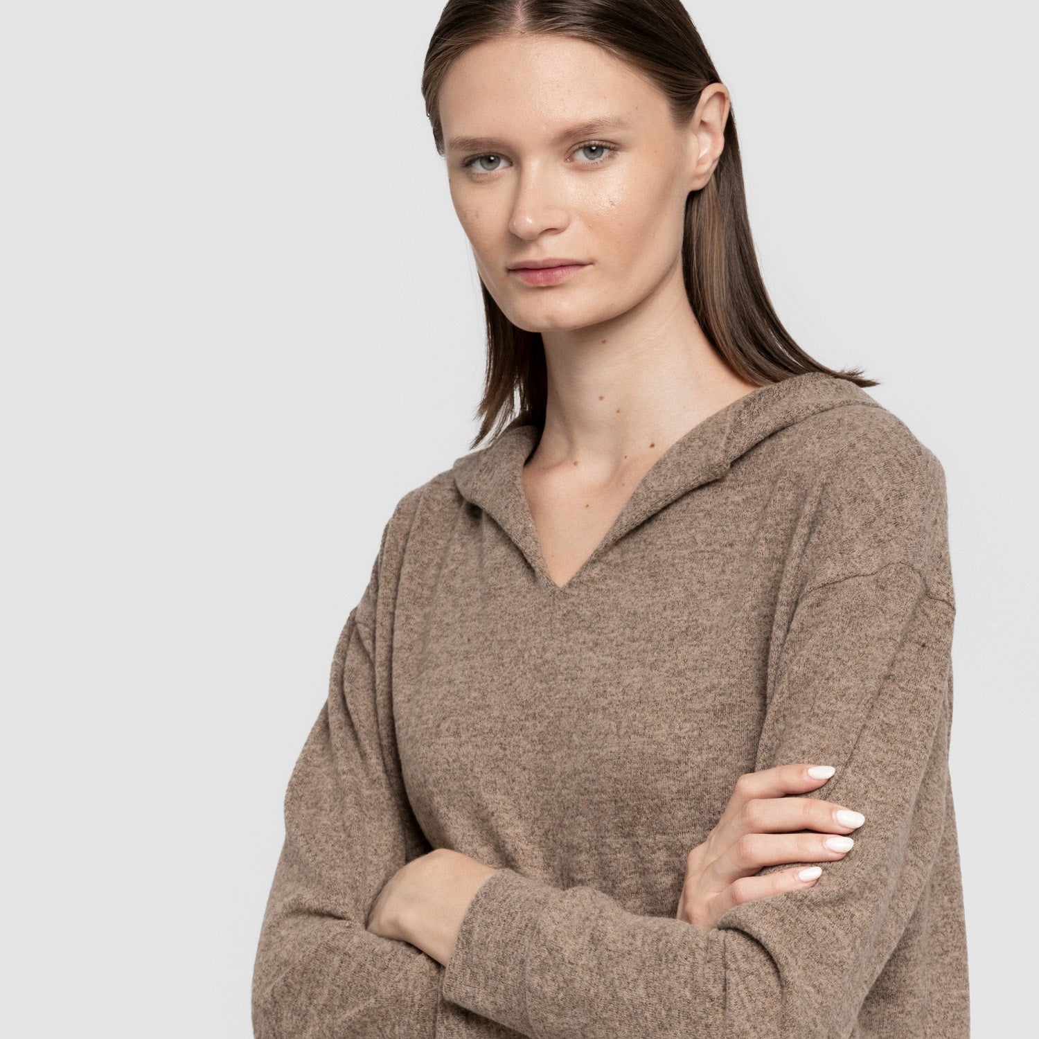 Moletom com capuz feminino extra macio New Punto, marrom