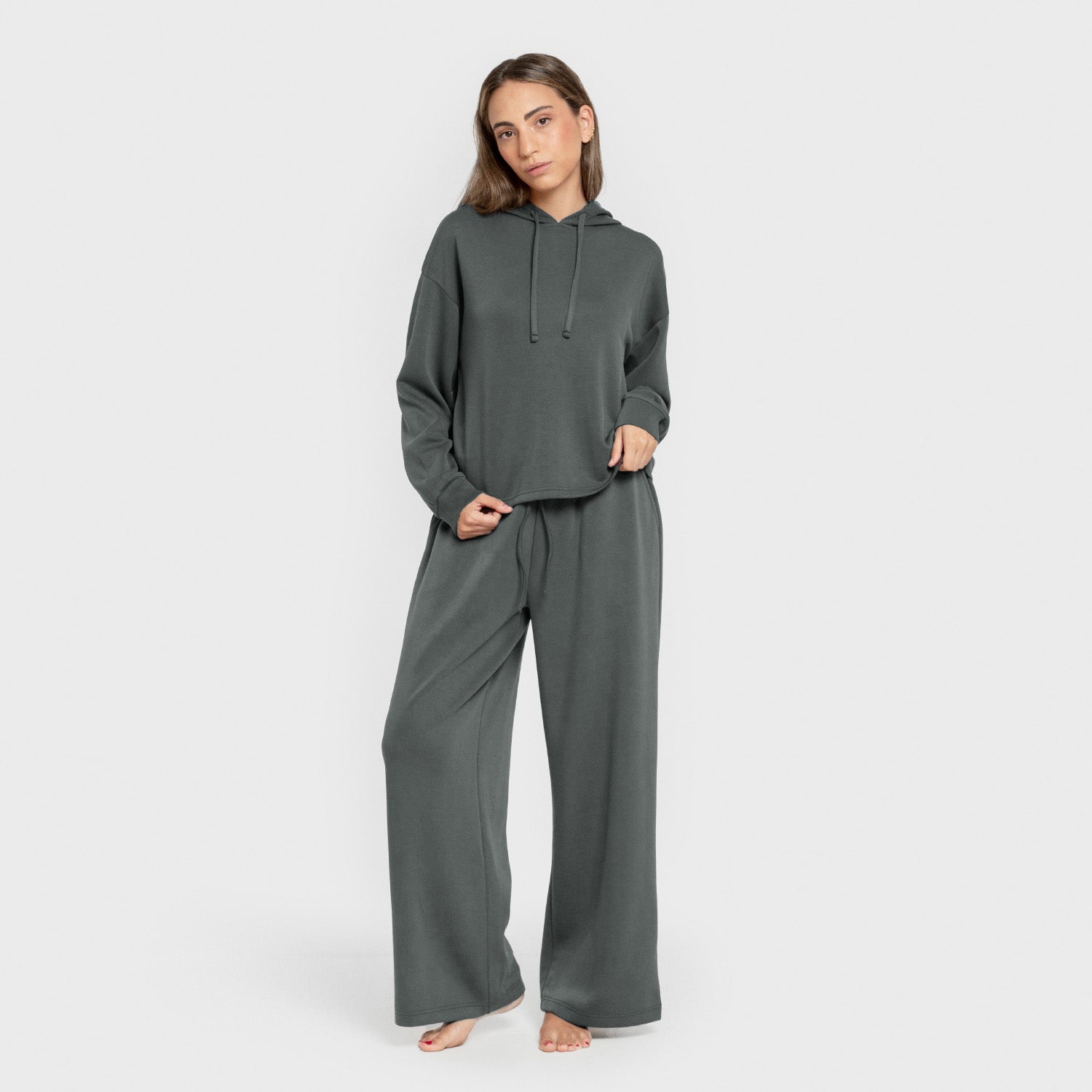 Blusa de moletom feminina estilo modal na cor azul-turquesa