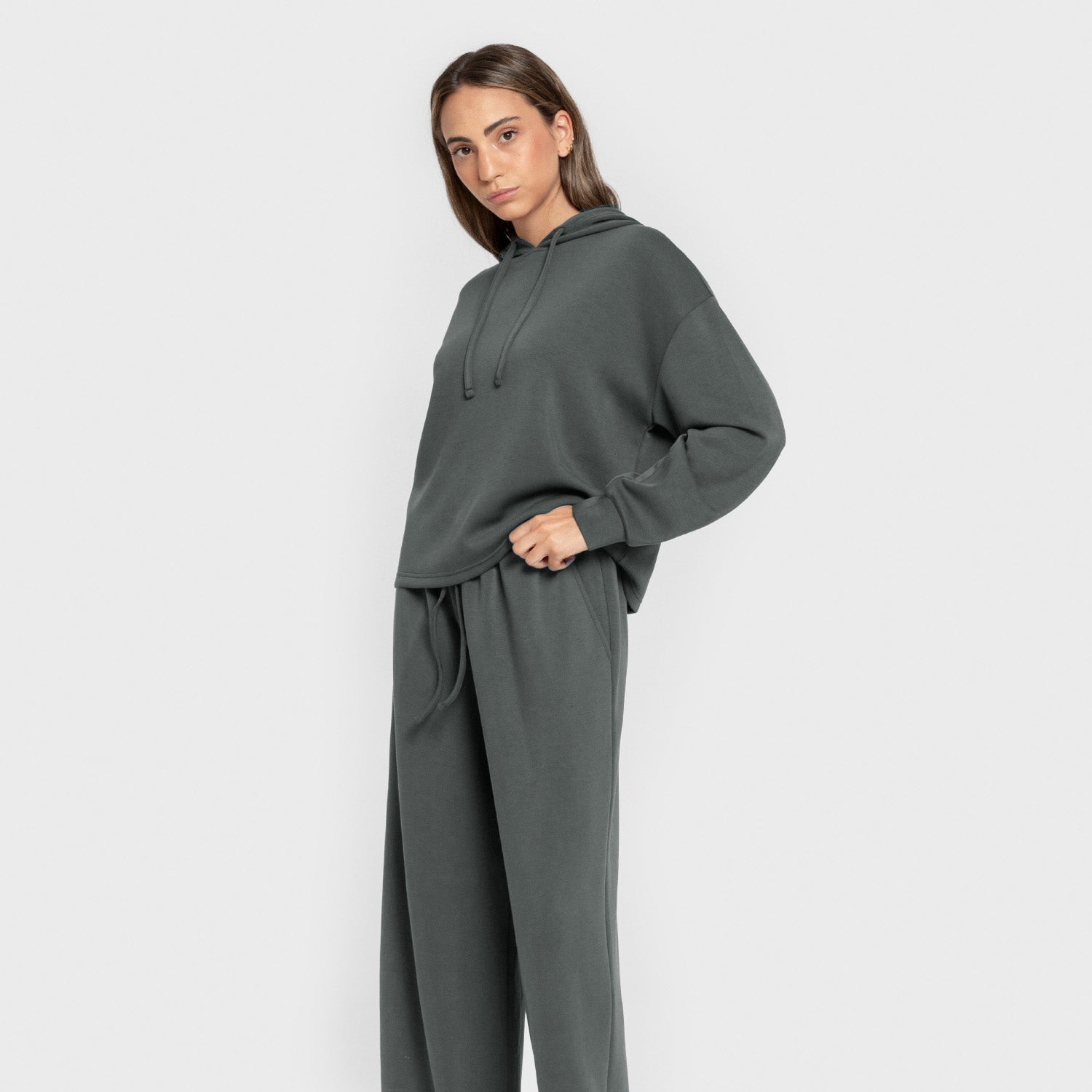 Blusa de moletom feminina estilo modal na cor azul-turquesa