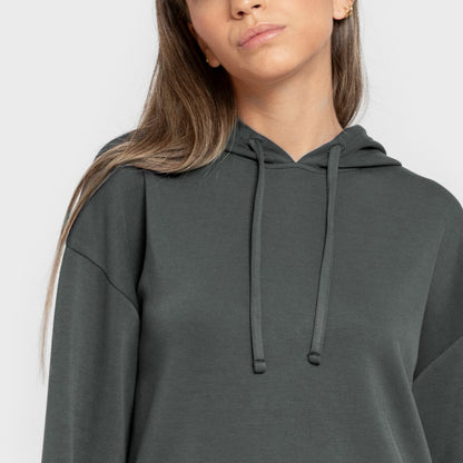 Blusa de moletom feminina estilo modal na cor azul-turquesa