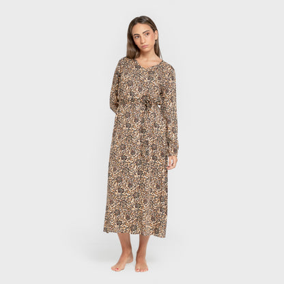 Vestido midi Sophie em viscose com mangas compridas em V.