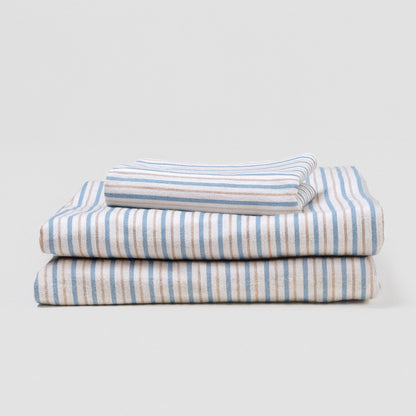 Juego de sábanas franela Raya Benet arena - índigo