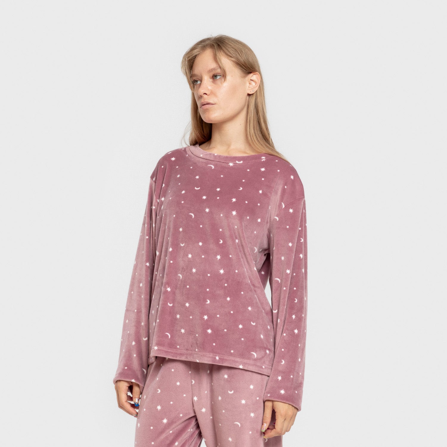 Pijama feminino de veludo super macio Ambarina rosa malva