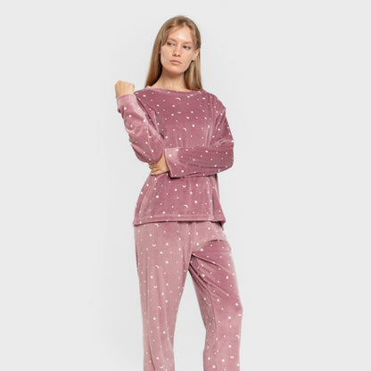 Pijama feminino de veludo super macio Ambarina rosa malva
