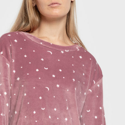 Pijama feminino de veludo super macio Ambarina rosa malva