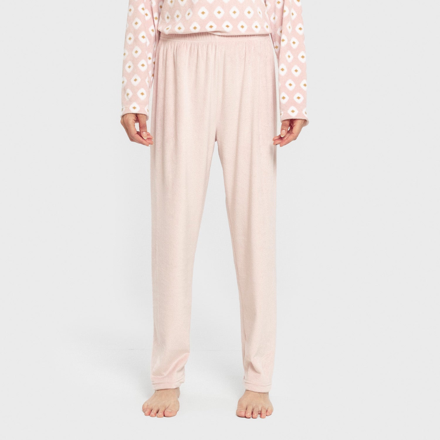 Pijama feminino Joy de veludo super macio, rosa claro.