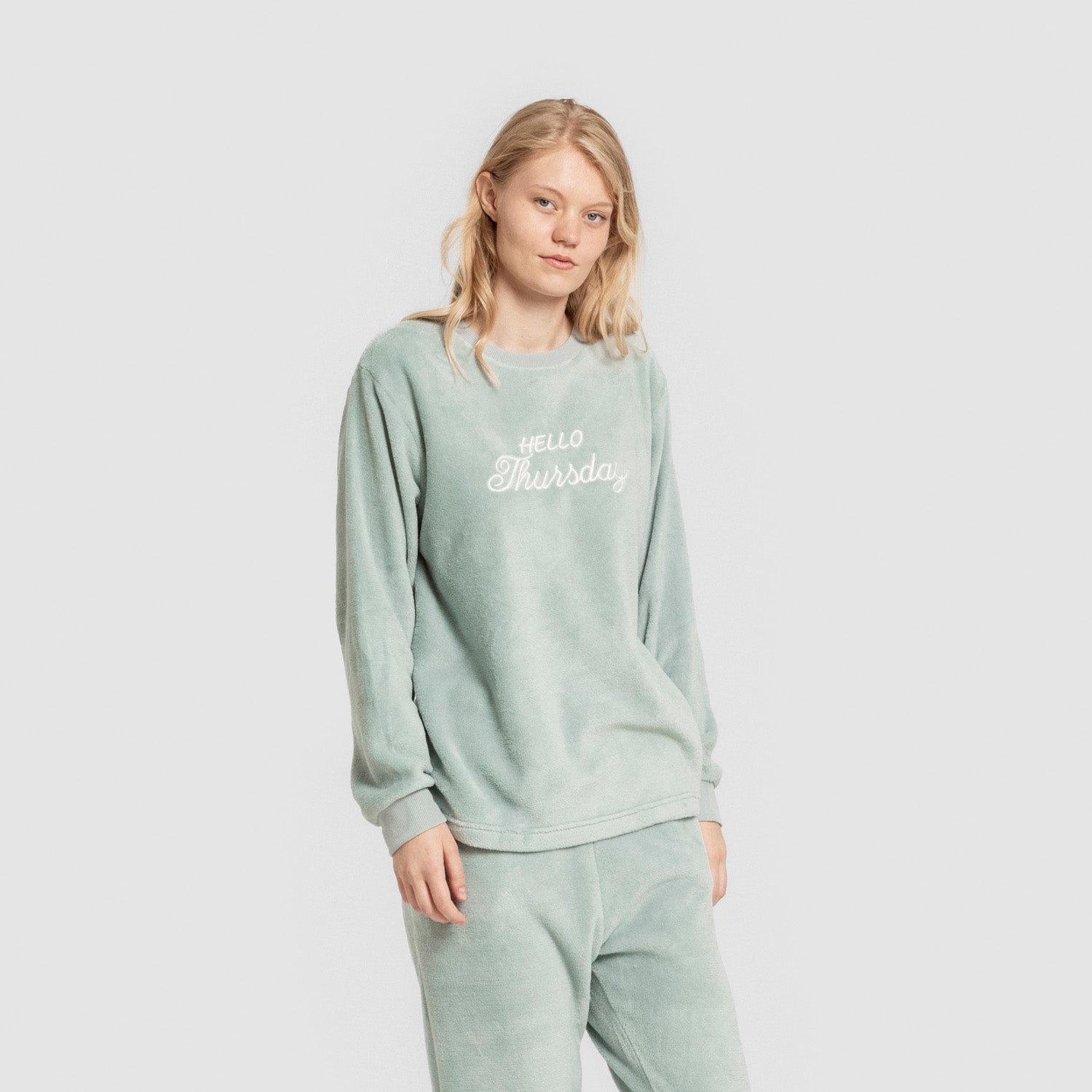 Pijama feminino com punho coral Hello Thursday Green Tiffany