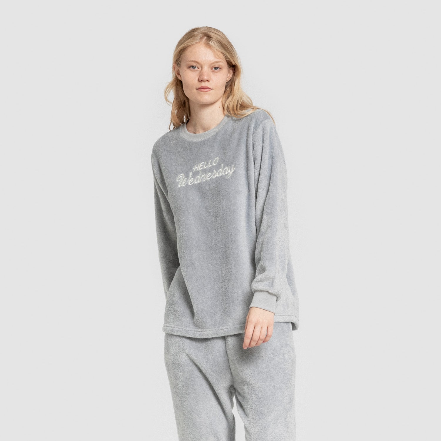 Pijama feminino com punho coral Hello Wednesday Indigo