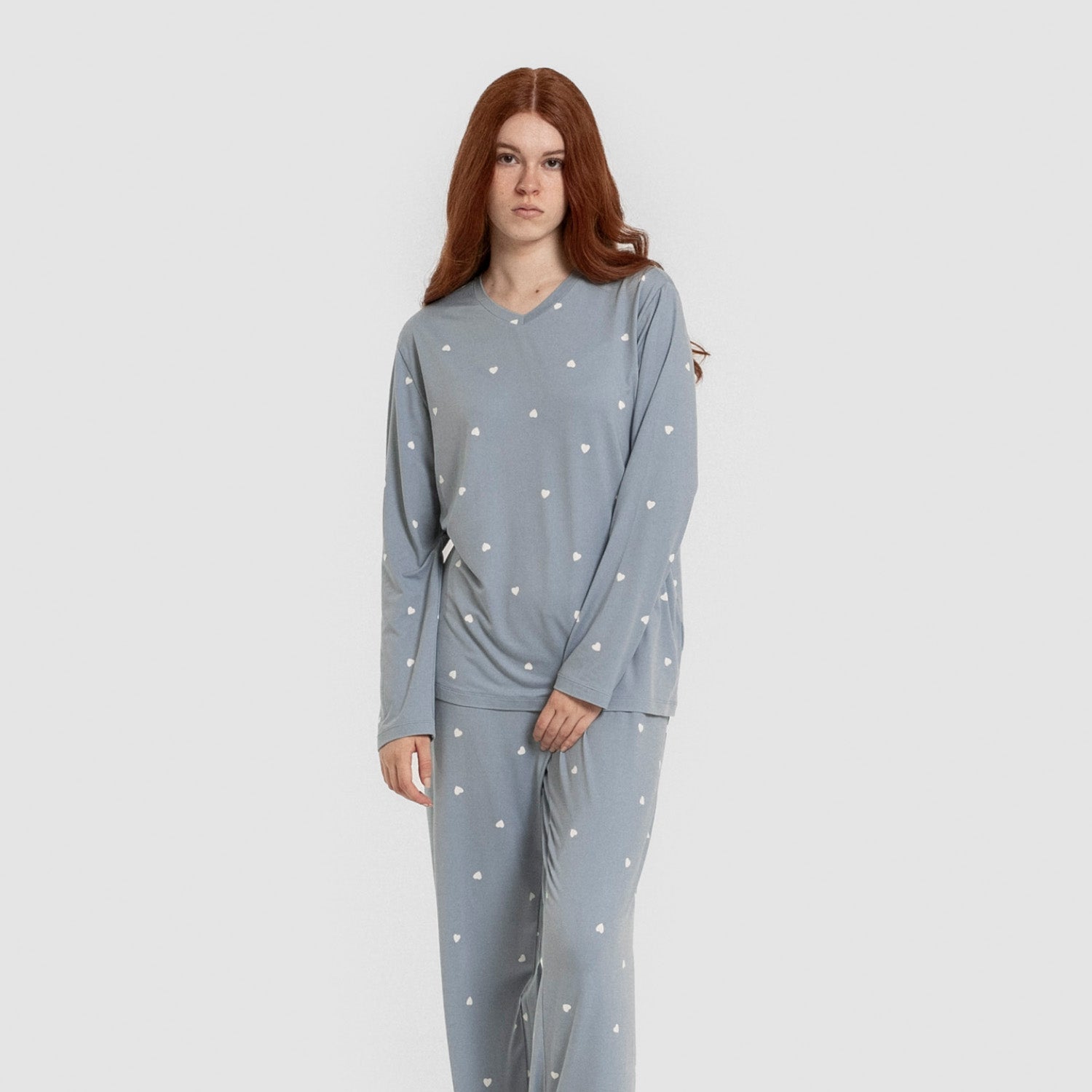 Pijama longo feminino Choer na cor índigo, macio e confortável.
