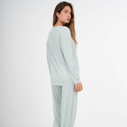 Pijama longo feminino Lolenda Tiffany verde macio
