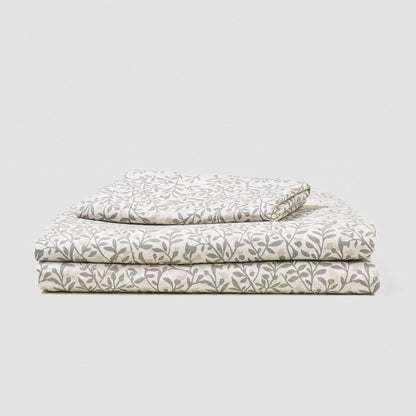 Juego de sábanas algodón Eureka verde seco - topo