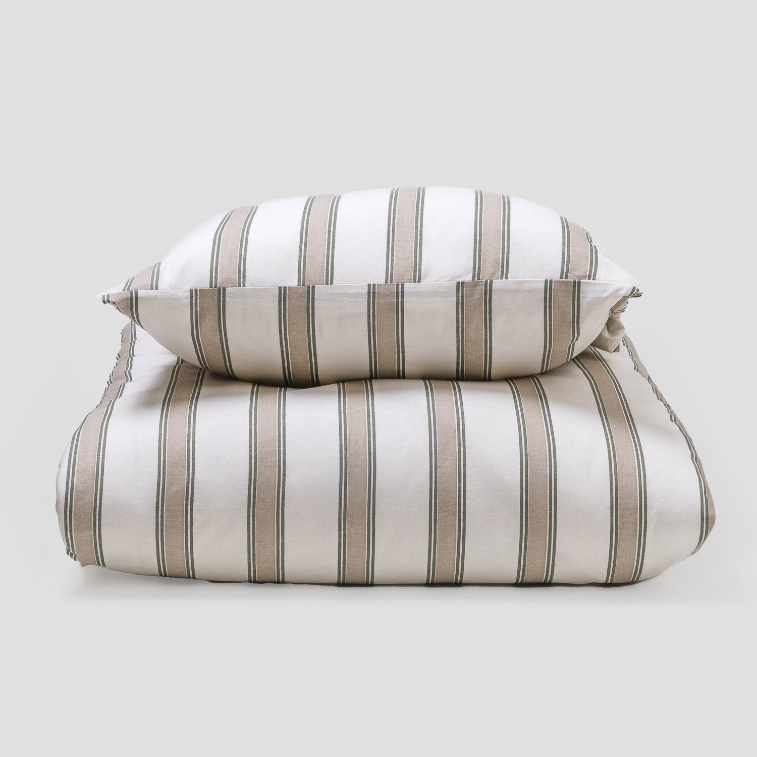 Funda nórdica algodón Raya Sitges verde seco - topo