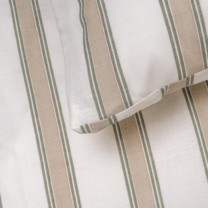 Funda nórdica algodón Raya Sitges verde seco - topo