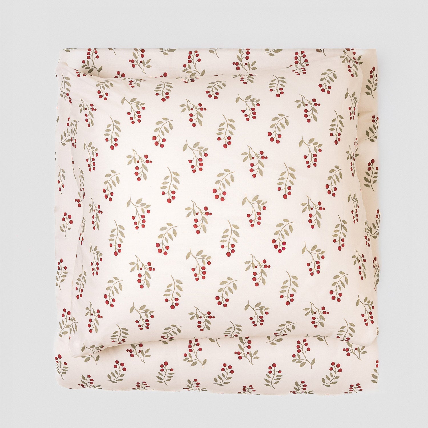 Funda nórdica algodón Acebo verde seco - burdeos