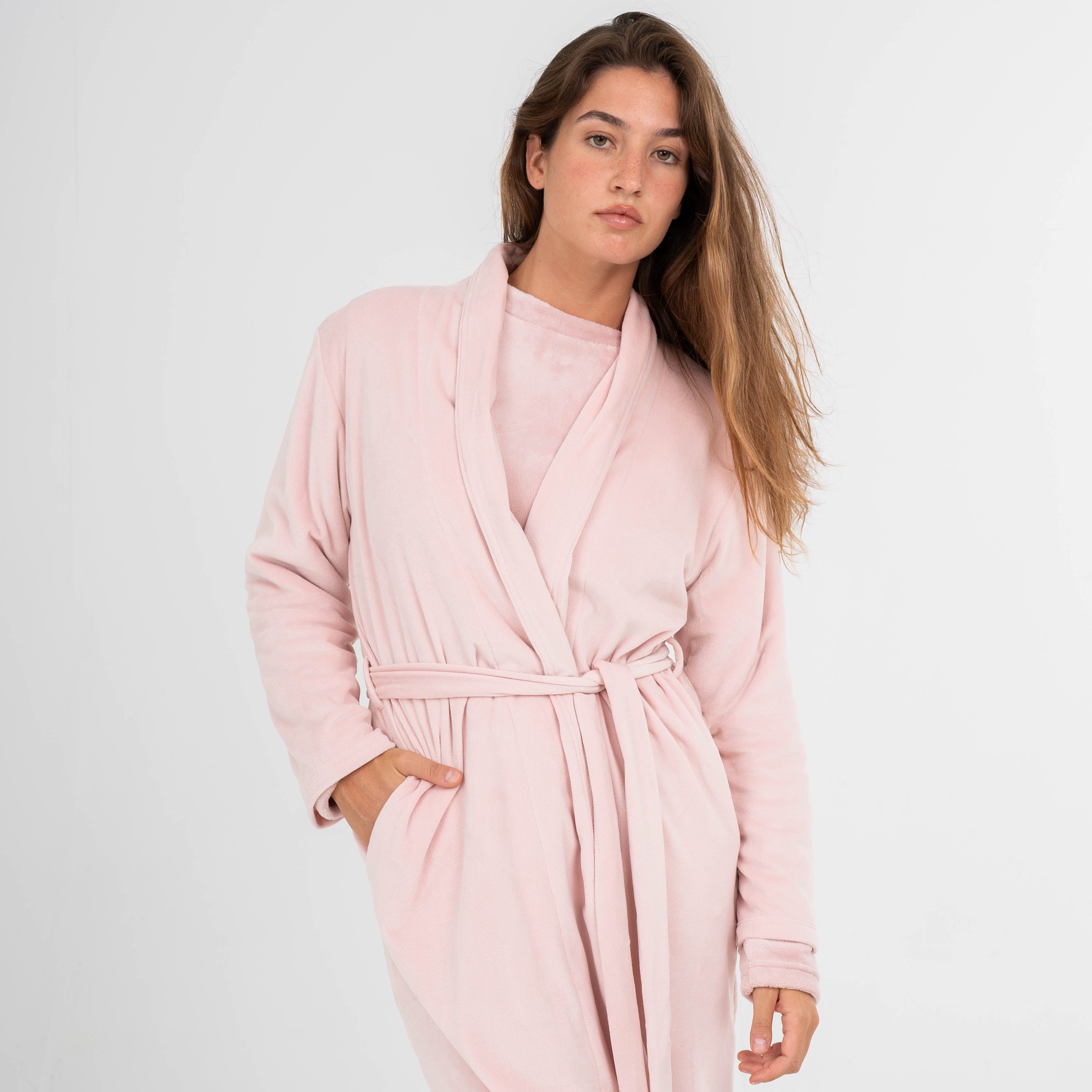Roupão de veludo super macio, rosa claro